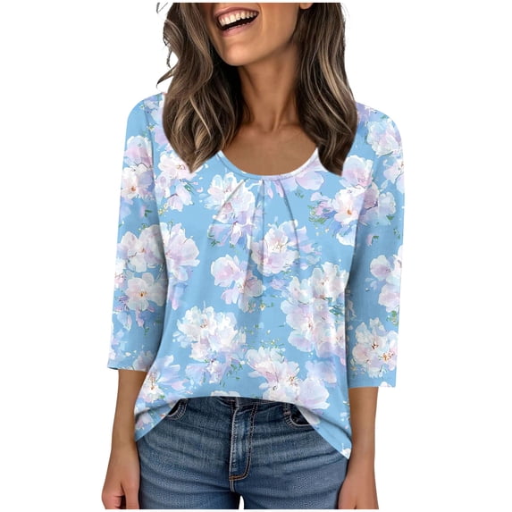 Fewfanhot Spring Tops for Women Casual Fashion Printed Casual Round Neck Summer Outfits Early Fall Fashion Spring Clothes