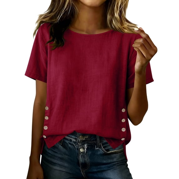 Fewfanhot Summer Clothes for Women Short Sleeve Tunic Blouse Loose Fit Casual Basic T Shirts Summer Outfits