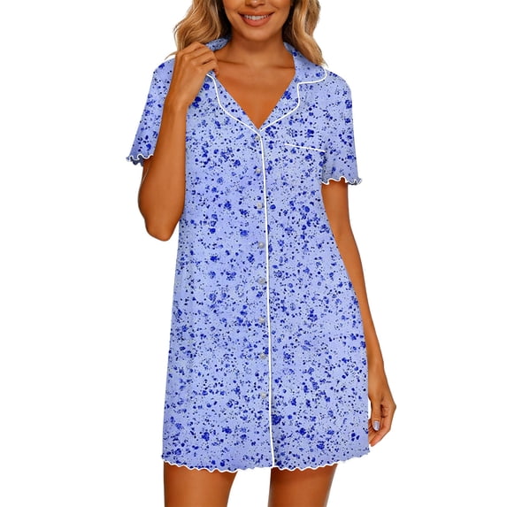 Fewfanhot Summer Dresses for Women House Dress with Pockets Button Down Sleepshirt Short Sleeve Nightshirt