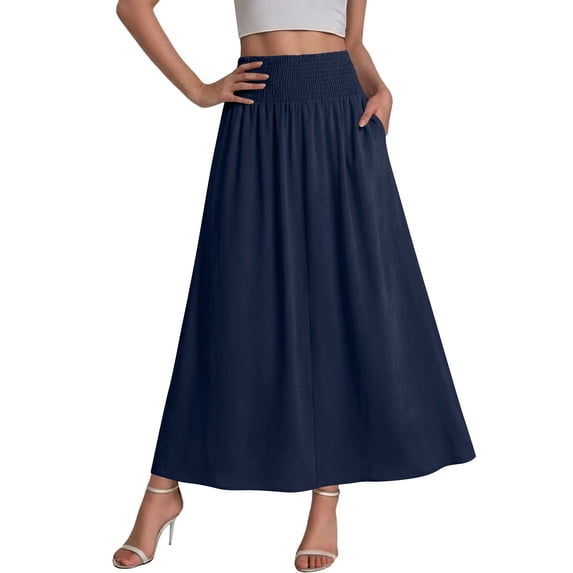 Fewfanhot Summer Skirts for Women Long Flowy Cute Modest High Waist Floor Length Pockets Maxi Skirt