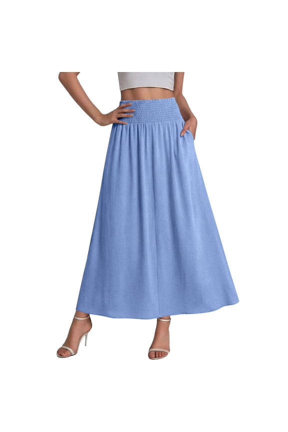 Summer Skirts for Women Long Flowy Cute Modest High Waist Floor Length Pockets Maxi Skirt