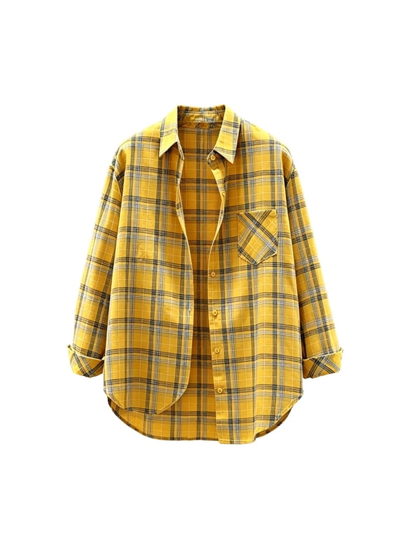 Summer Tops for Women 2026 Gingham Cropped Shirts Button Down Oversized Long Sleeve Plaid Vintage Casual Crop Tops