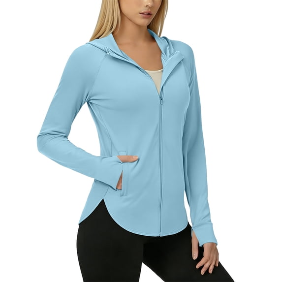 Fewfanhot Summer Tops for Women UPF 50+ Sun Protection Rash Guard, UV Long Sleeve Zip Hoodie Jacket, Lightweight Hiking Outdoor Shirts