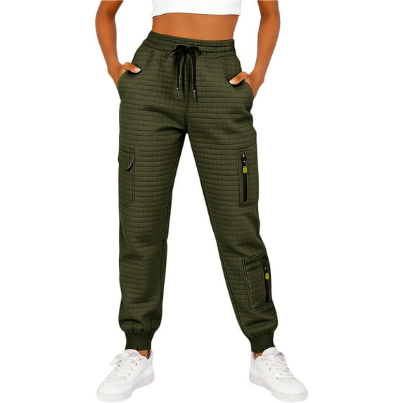 Fewfanhot Sweat Pants for Womens Waffle Knit Pants Elastic Waist Drawstring Jogger Sweatpants with Pockets