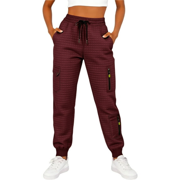 Fewfanhot Sweat Pants for Womens Waffle Knit Pants Elastic Waist Drawstring Jogger Sweatpants with Pockets