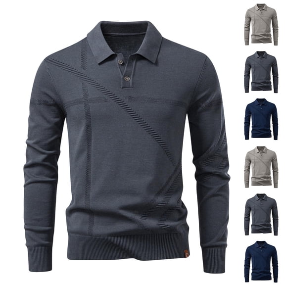 Fewfanhot Sweaters for Men Long Sleeve Textured Casual Collared Button Sweater Ribbed Lightweight