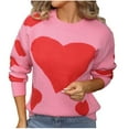 thumbnail image 1 of Fewfanhot Sweaters for Women Cute Heart Sweater Fall Dressy Casual Ribbed Knit Crew Neck Pullover Tops, 1 of 9