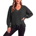 thumbnail image 1 of Fewfanhot Sweaters for Women Oversized Long Sleeve V Neck Ripped Cozy Warm Knitted Winter Pullover Sweaters, 1 of 8