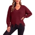 thumbnail image 1 of Fewfanhot Sweaters for Women Oversized Long Sleeve V Neck Ripped Cozy Warm Knitted Winter Pullover Sweaters, 1 of 8