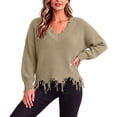 thumbnail image 1 of Fewfanhot Sweaters for Women Oversized Long Sleeve V Neck Ripped Cozy Warm Knitted Winter Pullover Sweaters, 1 of 8
