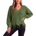thumbnail image 1 of Fewfanhot Sweaters for Women Oversized Long Sleeve V Neck Ripped Cozy Warm Knitted Winter Pullover Sweaters, 1 of 8