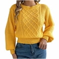 thumbnail image 1 of Fewfanhot Sweaters for Women Solid Knit Cable Sweater Casual Pullover Crew Neck Knitted Tops, 1 of 8