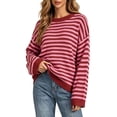 thumbnail image 1 of Fewfanhot Sweaters for Women Striped Knit Casual Crew Neck Long Sleeve Tops, 1 of 5