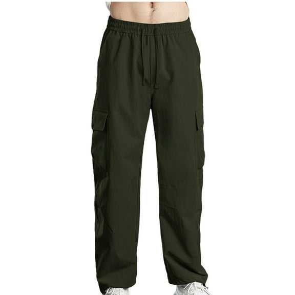 Fewfanhot Sweatpants for Men Casual Stretch Elastic Drawstring Parachute Pants Loose Fit Joggers with Multi Pockets