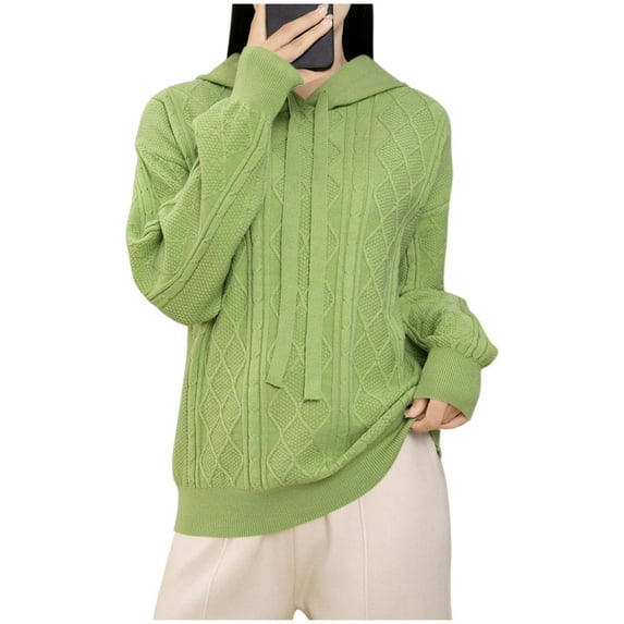 Fewfanhot Sweatshirt for Women Fashion Sweaters Loose Long Sleeve Pullover Knit Solid Color Drawstring Hooded