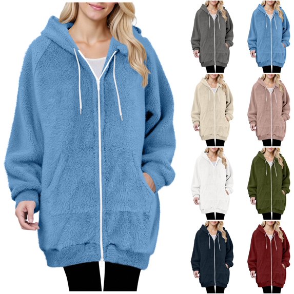 Fewfanhot Sweatshirts for Women Long Sleeve Full Zip Soft Fleece Jackets Winter Hooded Outwear