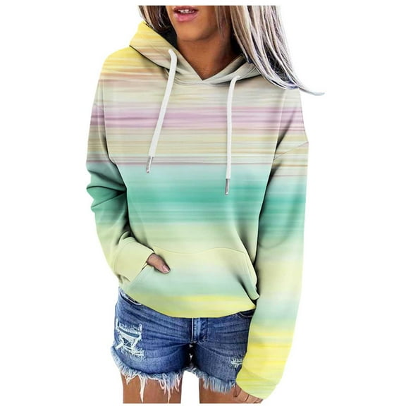 Fewfanhot Sweatshirts for Women Stripe Oversized Sweatshirt Plus Size Loose Fit Cute Hoodie Drawstring Fall Pullover with Pocket