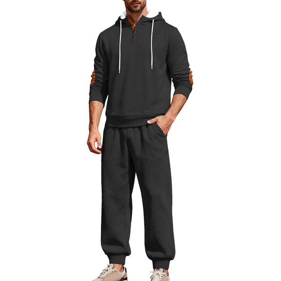 Fewfanhot Sweatsuits for Men 2 Piece Hoodie Sweatsuit Jogging Suit Cargo Pant Set Warm Up Suit Workout Gym Set Fall Outfit