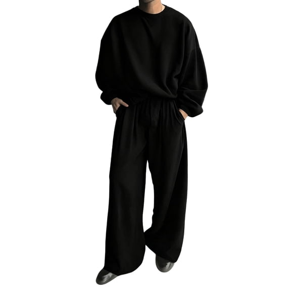 Fewfanhot Sweatsuits for Men 2 Piece Outfits Sweatsuit Oversized Knit Pullover Sweater Tops Wide Leg Pants Lounge Set
