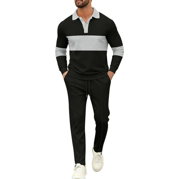 Fewfanhot Sweatsuits for Men Button Drawstring Pants Set 2pcs Regular Fit Casual Sport Tracksuit with Pockets