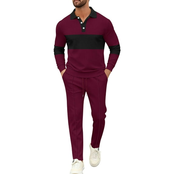 Fewfanhot Sweatsuits for Men Button Drawstring Pants Set 2pcs Regular Fit Casual Sport Tracksuit with Pockets