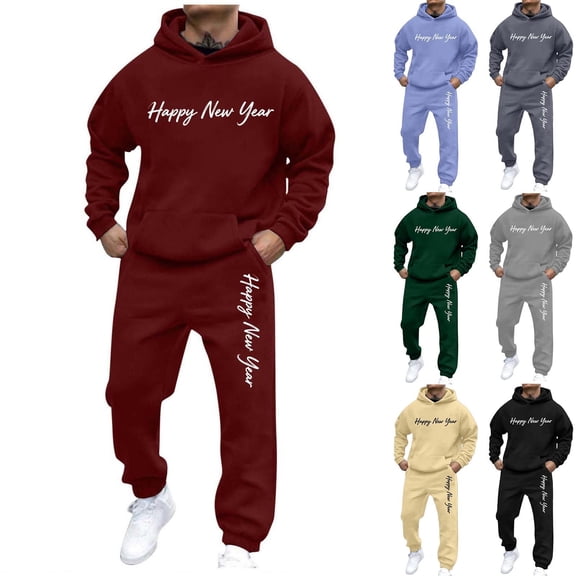Fewfanhot Sweatsuits for Men Hooded Athletic Tracksuit Sweatsuit Long Sleeve Jogging Sweatpants 2 Piece Patchwork Sportsuits