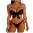 thumbnail image 1 of Fewfanhot Swimsuit Coverup for Women Colorblock Stripes Triangle Halter Tied Cheeky Thong Bikini Set High Cut Two Piece Bathing Suit, 1 of 9