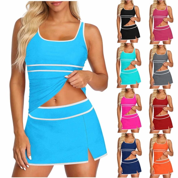 Fewfanhot Swimsuit for Women Tummy Control Swimsuits Color Block Swimdress Two Piece Bathing Suits