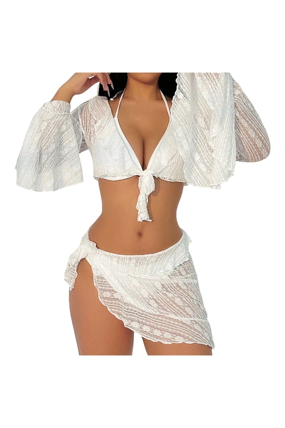 Swimsuits for Women 4 Piece Mesh Bikini Swimsuit Set, Sheer Cover Up Set, Summer Beachwear for Women, New Casual Swimsuit