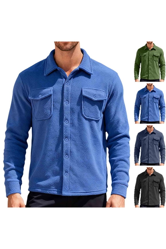 T Shirts for Man Polar Fleece Shirt Jacket Long Sleeve Casual Button Down Shirts Shacket with Pockets