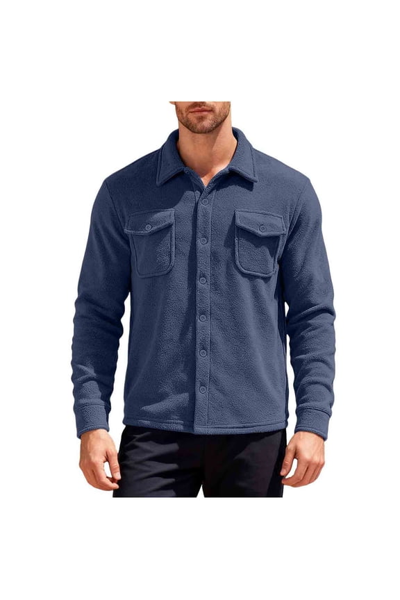 T Shirts for Man Polar Fleece Shirt Jacket Long Sleeve Casual Button Down Shirts Shacket with Pockets