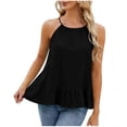 thumbnail image 1 of Fewfanhot Tank Tops for Women Crewneck Spaghetti Strap Pleated Ruffle Hem Sleeveless Cami Tank Peplum Top, 1 of 8