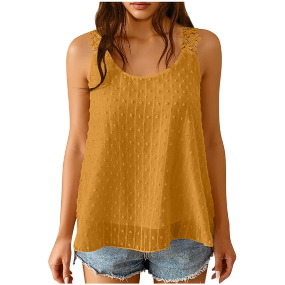 Fewfanhot Tank Tops for Women Flowy Sleeveless Summer Boho Tank Top for Women Casual Crewneck Strap Lace Camisole Shirts