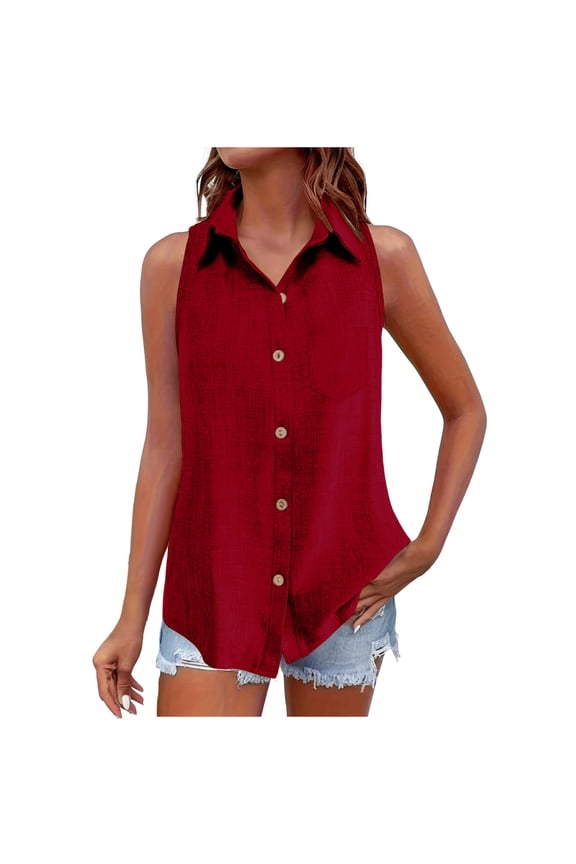 Tank Tops for Women Sleeveless Button Down Shirt Collared Blouse Casual Office Shirts Basic Tank Top