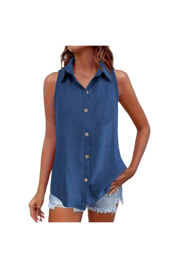 Tank Tops for Women Sleeveless Button Down Shirt Collared Blouse Casual Office Shirts Basic Tank Top