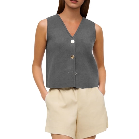 Fewfanhot Tank Tops for Women Sleeveless Sweater Vest Knit V Neck Button Fashion Casual Loose Spring Summer Waistcoat Cardigan