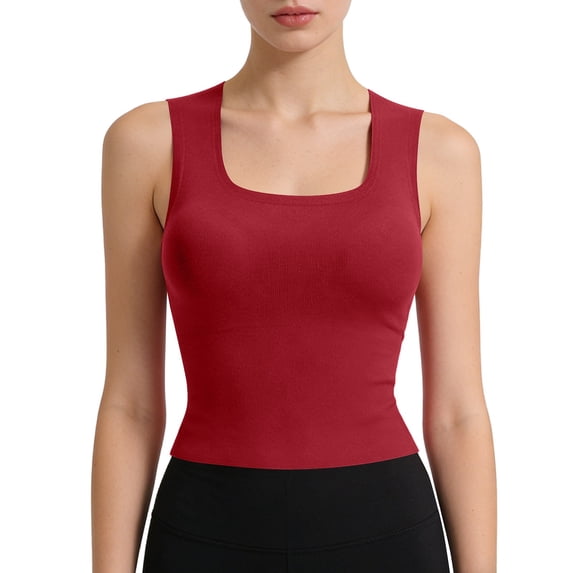 Fewfanhot Tank Tops for Women Square Neck Tank Tops Workout Cropped Ribbed Summer Camisole Sleeveless Clothes 2026