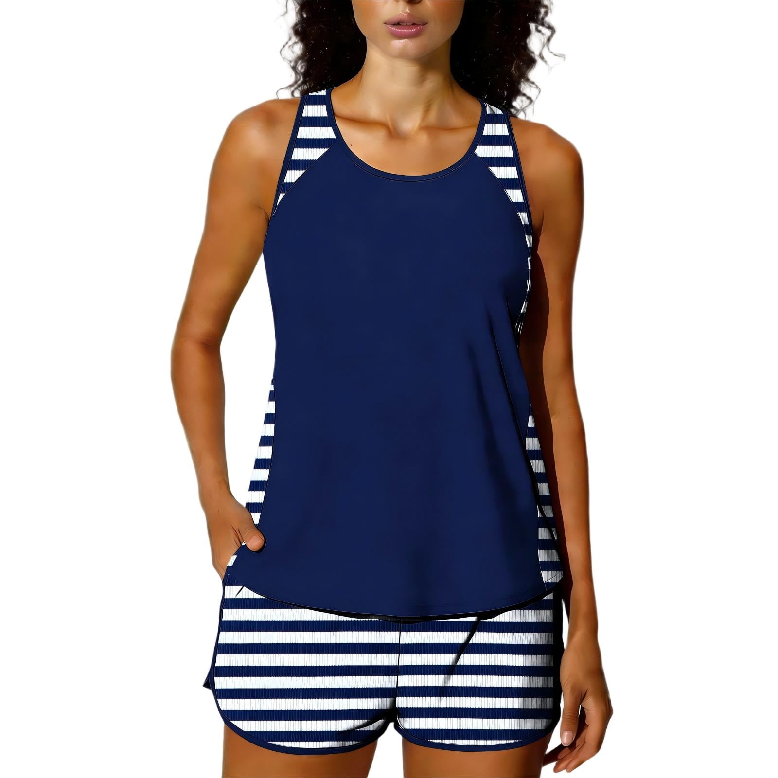 Fewfanhot Tankini Swimsuits for Women 2026 Tummy Control Two Piece Bathing Suits with Sporty Pockets Swim Shorts
