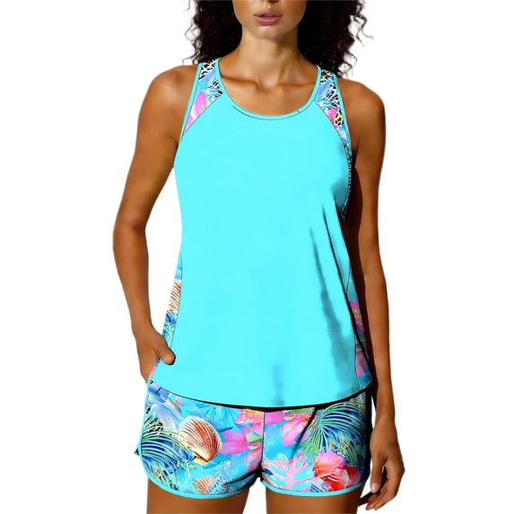Fewfanhot Tankini Swimsuits for Women Tummy Control 2026 Tummy Control Two Piece Bathing Suits with Sporty Pockets Swim Shorts