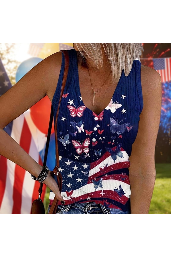 Tops for Women American Flag Patriotic Shirts for Women 4th of July Loose Fit Summer Tank Tops