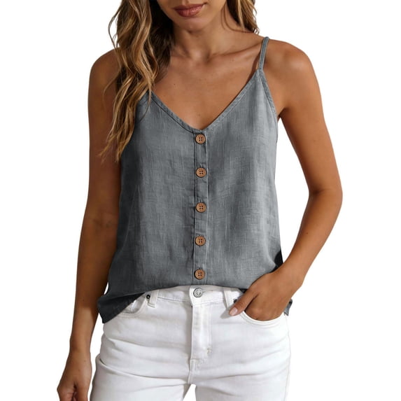 Fewfanhot Tops for Women Tank Tops Spaghetti Strap Sleeveless Flowy Loose Button Summer Casual Cami Shirts