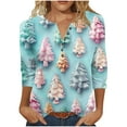thumbnail image 1 of Fewfanhot Tops for Women Trendy 3/4 V Neck Sleeve Christmas Shirts Merry Christmas Shirts Plaid Leopard Tree Graphic Tee Tops, 1 of 5