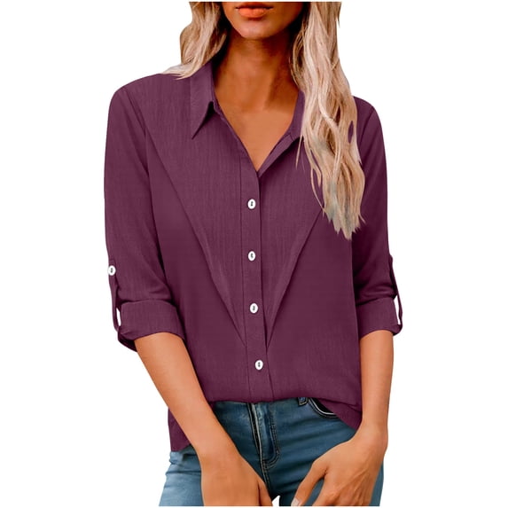 Fewfanhot Tops for Women Trendy Button Down Dress Shirts Long Sleeve Work Blouses Collared Tops Tunics with Pocket