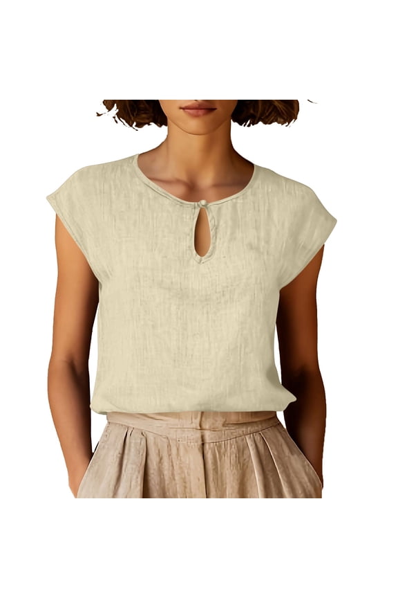 Tops for Women Trendy Summer Keyhole Tops Cap Sleeve Summer Business Casual Loose Fit Shirt