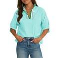 thumbnail image 1 of Fewfanhot Tops for Women Trendy V Neck Striped Blouse Oversized Dolman Sleeve Tops Summer Casual Loose Fit Shirts, 1 of 6