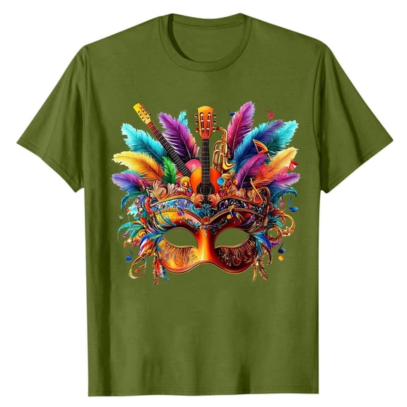 Fewfanhot Tshirts Shirts for Men Casual Carnival Print Round Neck Pullover T-Shirt Short Sleeve Blouse