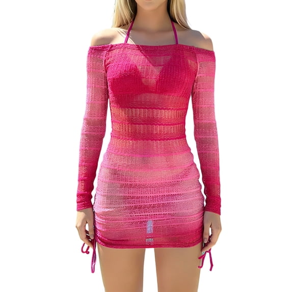 Fewfanhot Tummy Control Swimsuits for Women Cover Up Dress Off Shoulder Hollow Coverup Bathing Suit Mesh Swim Beach Dress