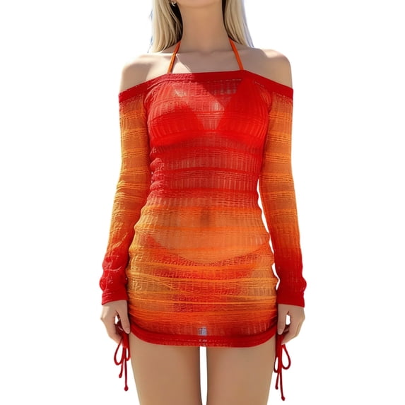 Fewfanhot Tummy Control Swimsuits for Women Cover Up Dress Off Shoulder Hollow Coverup Bathing Suit Mesh Swim Beach Dress