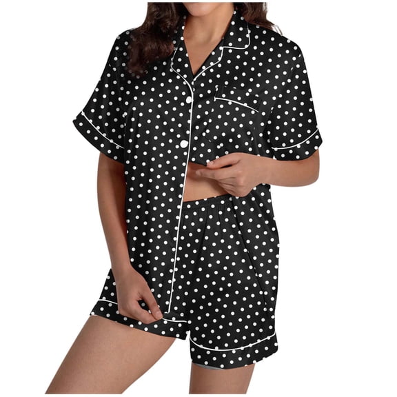 Fewfanhot Two Piece Sets for Women Button-Down Soft Knit Sleepwear Loungewear Short Sleeved Top Shorts Home Wear Pajama Set