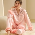 thumbnail image 1 of Fewfanhot Two Piece Sets for Women Satin Pajamas Set Classic Button Down Long Pjs Set, 1 of 5